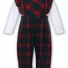 Sarah Louise Red and Green Tartan Dungaree Blouse Set