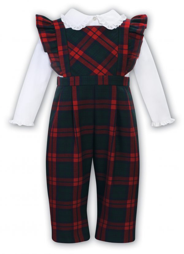 Sarah Louise Red and Green Tartan Dungaree Blouse Set