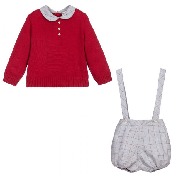 Boys Red and Grey Shorts Set by Sarah Louise